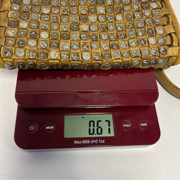 Platania Wallet Tan Italian Leather Woven Studded Wristlet Clutch- Vintage - Picture 8 of 8